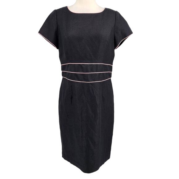 Willow Glenn Linen Blend Sheath Dress With Pink Piping - Picture 1 of 5